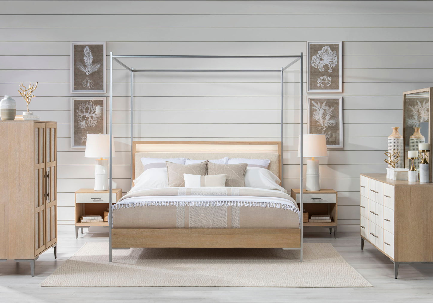 Biscayne - King Upholstered Bed With Canopy - Beige