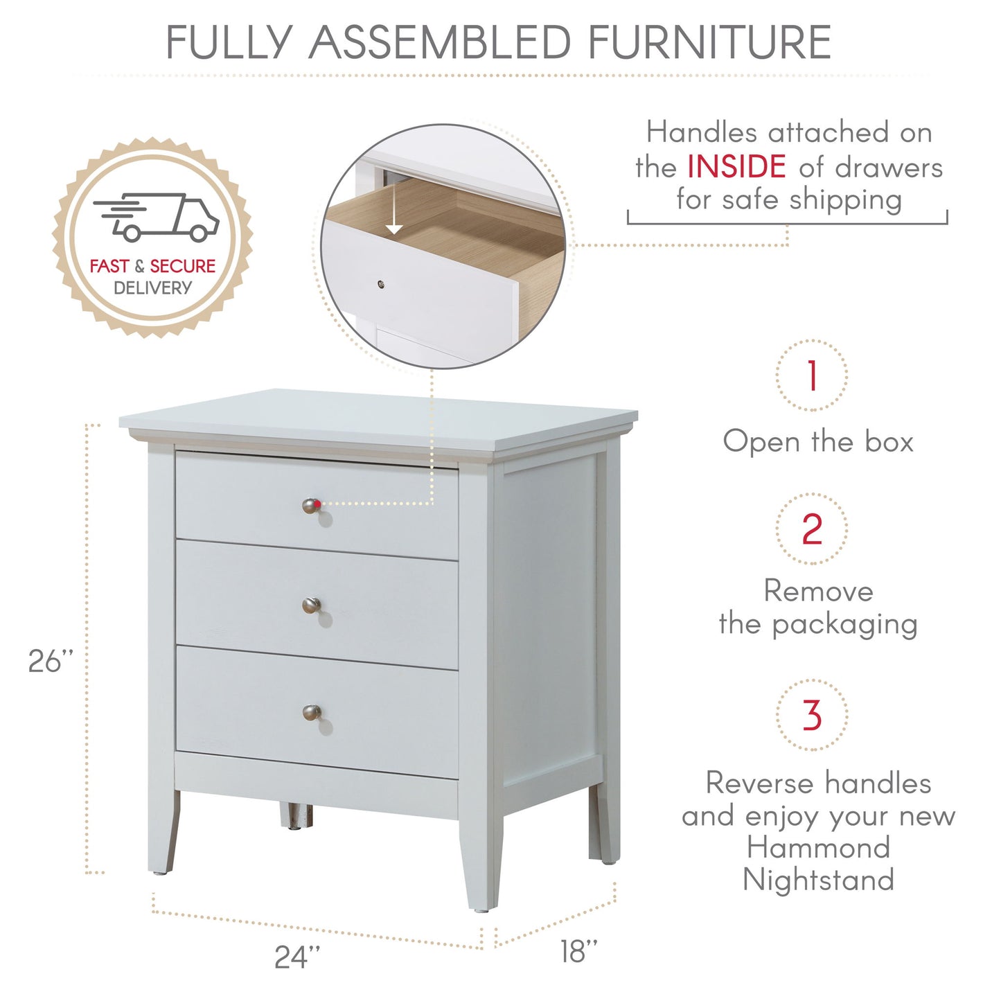 Glory Furniture - Hammond - 3 Drawer Nightstand
