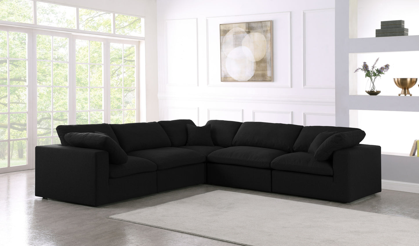 Serene - Linen Textured Fabric Deluxe Comfort Modular Sectional - Black - Fabric