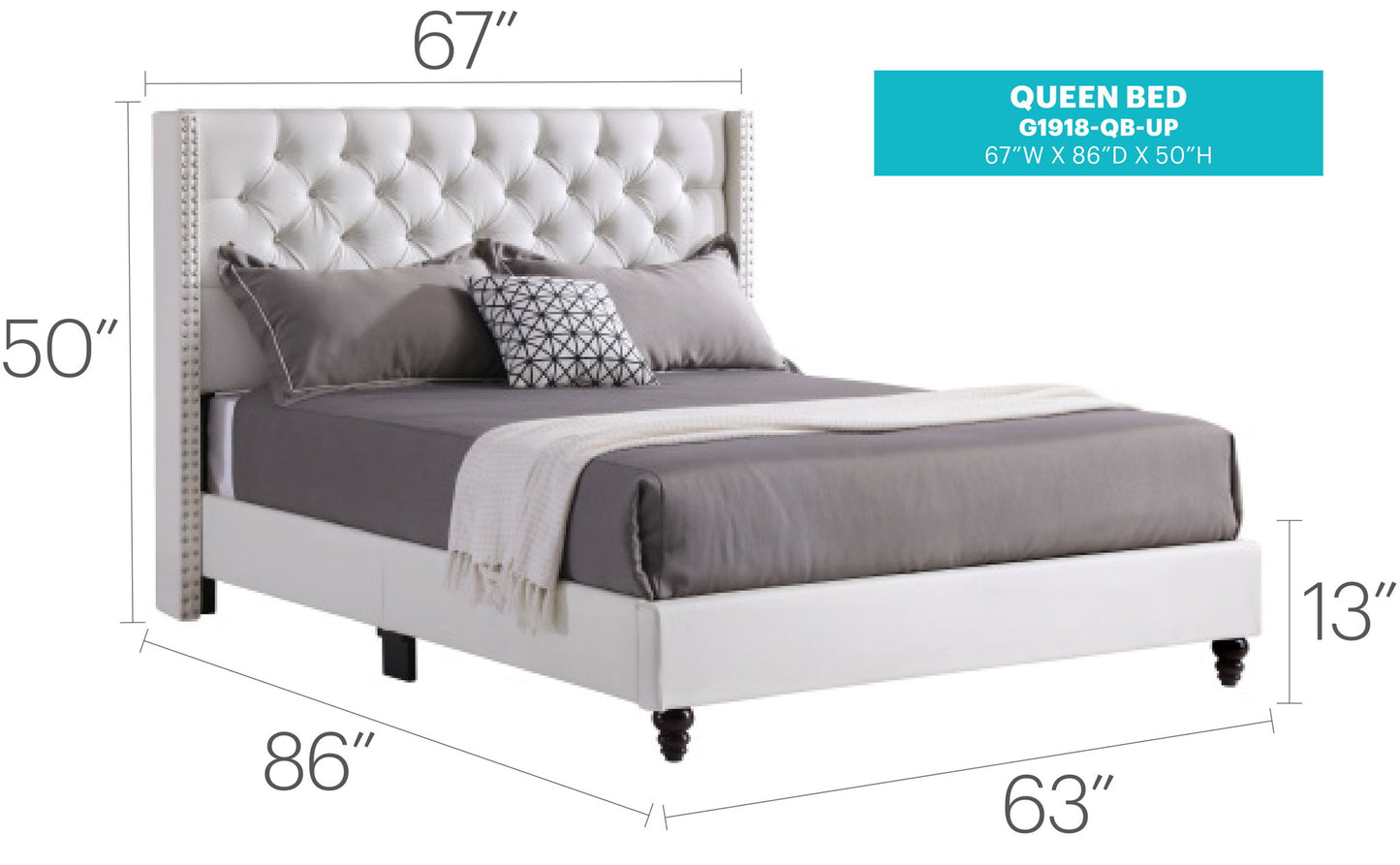 Glory Furniture - Julie - Faux Crystals Tufted Upholstered Bed