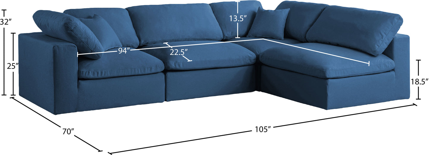 Plush - Velvet Standart Comfort Modular Sectional 4 Piece - Navy