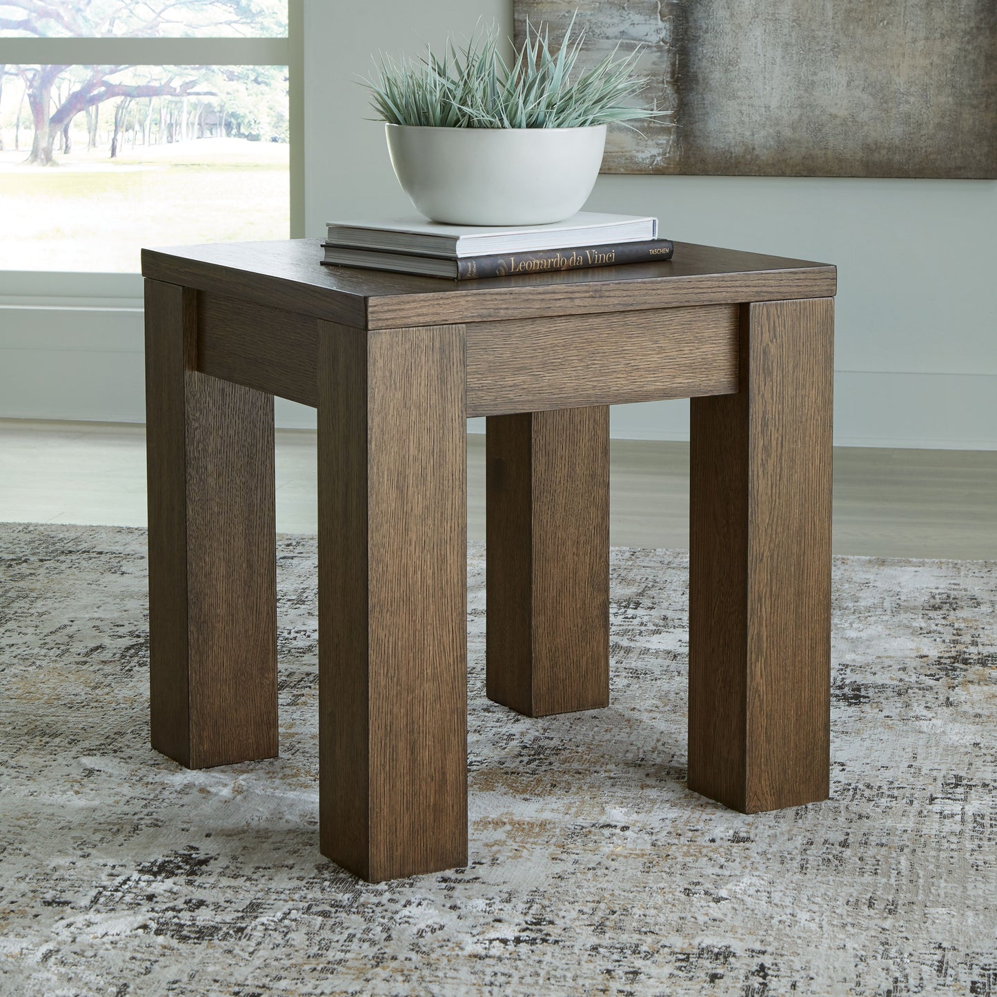 Rosswain - Square End Table - Warm Brown