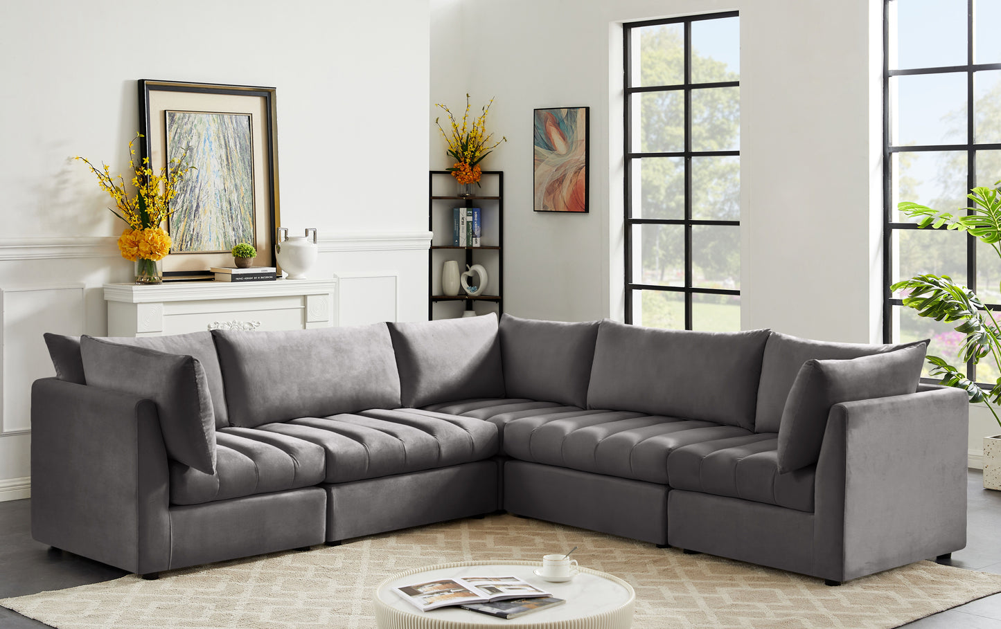 Jacob - Modular Sectional 5 Piece - Grey - Fabric