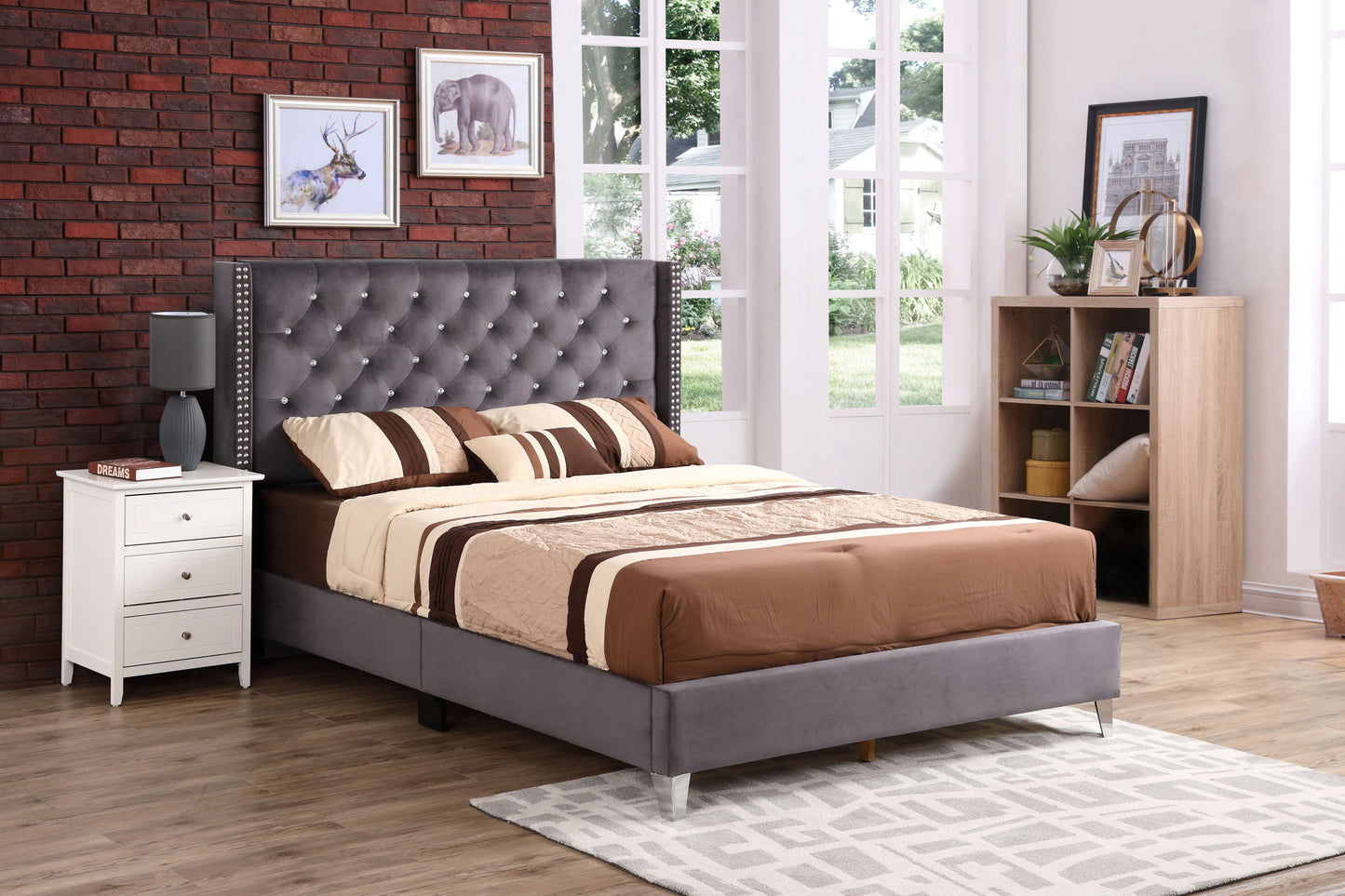 Glory Furniture - Julie - Faux Crystals Tufted Upholstered Bed