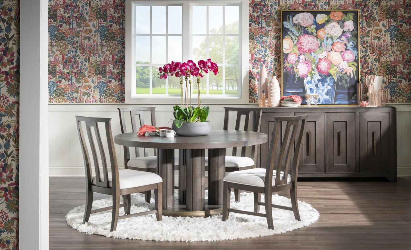 Lancia - Complete Round Dining Table - Charred Oak