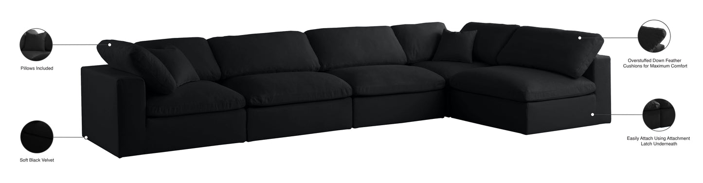 Plush - Velvet Standart Comfort Modular Sectional 5 Piece - Black