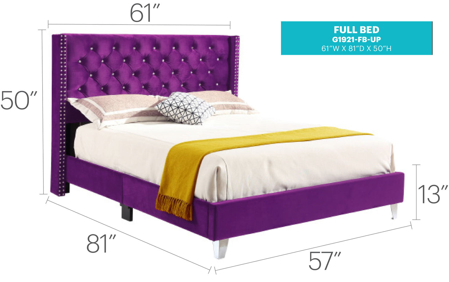 Glory Furniture - Julie - Faux Crystals Tufted Upholstered Bed