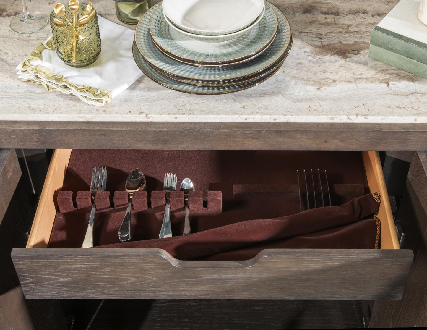 Lancia - Credenza With Stone Top - Charred Oak / White