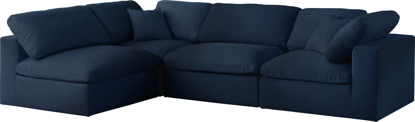 Serene - Linen Textured Fabric Deluxe Comfort Modular Sectional 4 Piece - Navy