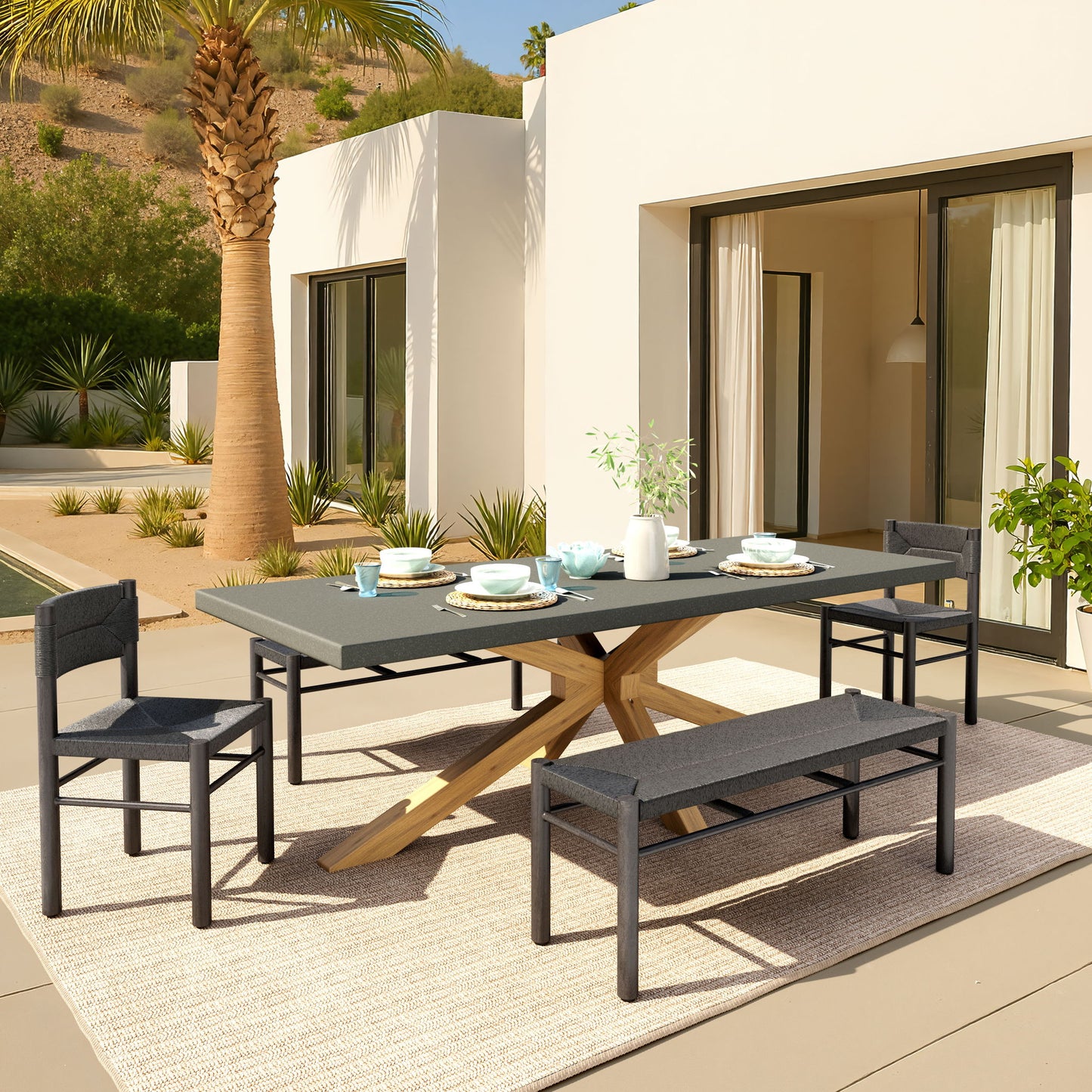Suan - Outdoor Rectangular Dining Table - Gray