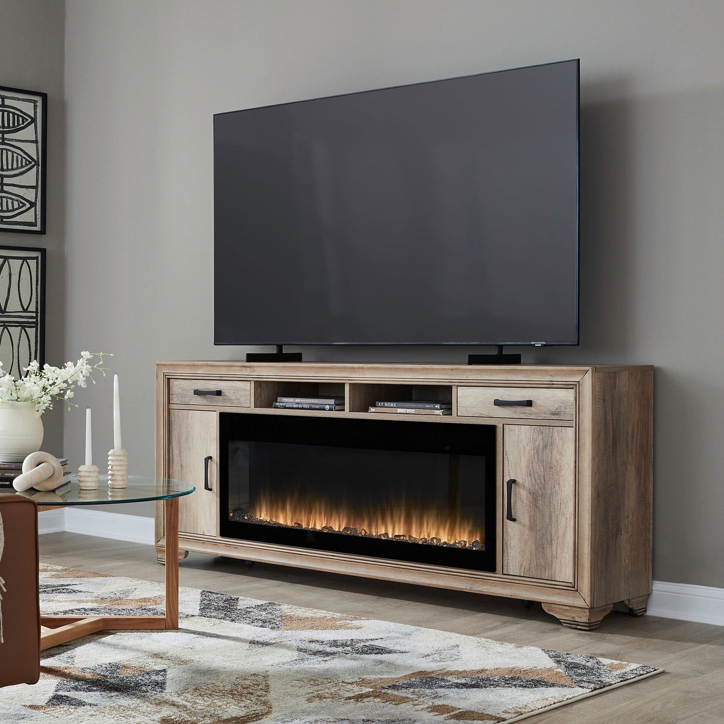Fireplace TV Consoles - 439 78" Console With Fire FT - Brown