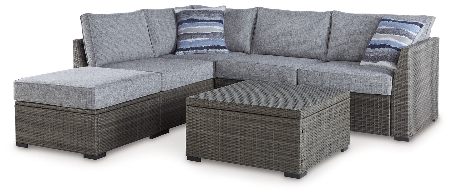 Petal Road - Loveseat Sectional, Ottoman, Table Set (Set of 4) - Gray