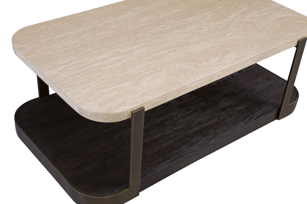 Avalon - Cocktail Table - Bronze Metal Frame With Travertine & Espresso