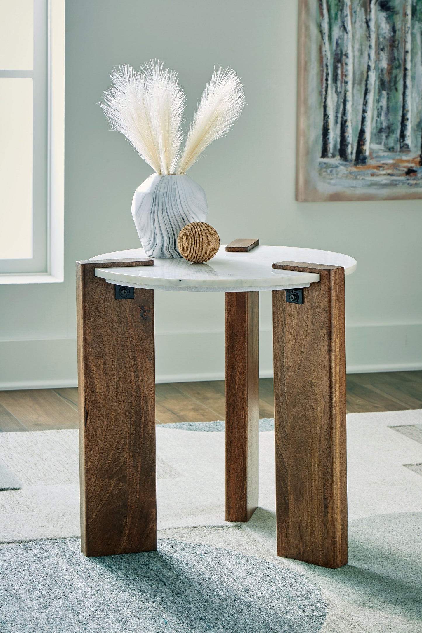 Isanti - White / Brown - Round End Table