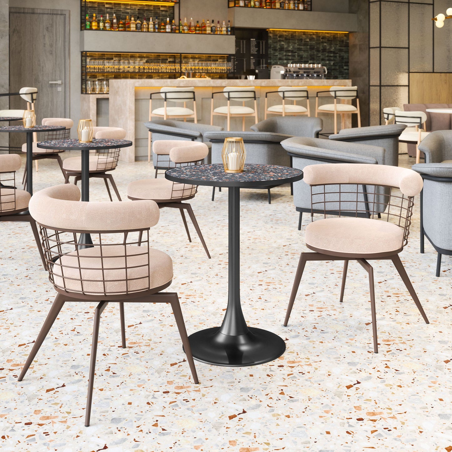 Saku - Swivel Dining Chair - Beige & Brown