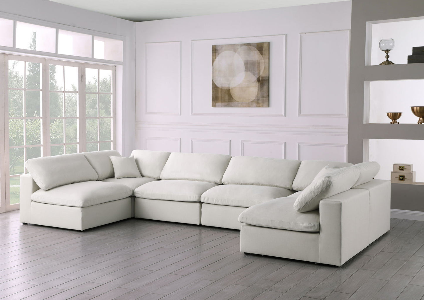 Serene - Linen Textured Fabric Deluxe Comfort Modular Sectional 6 Piece - Cream - Fabric