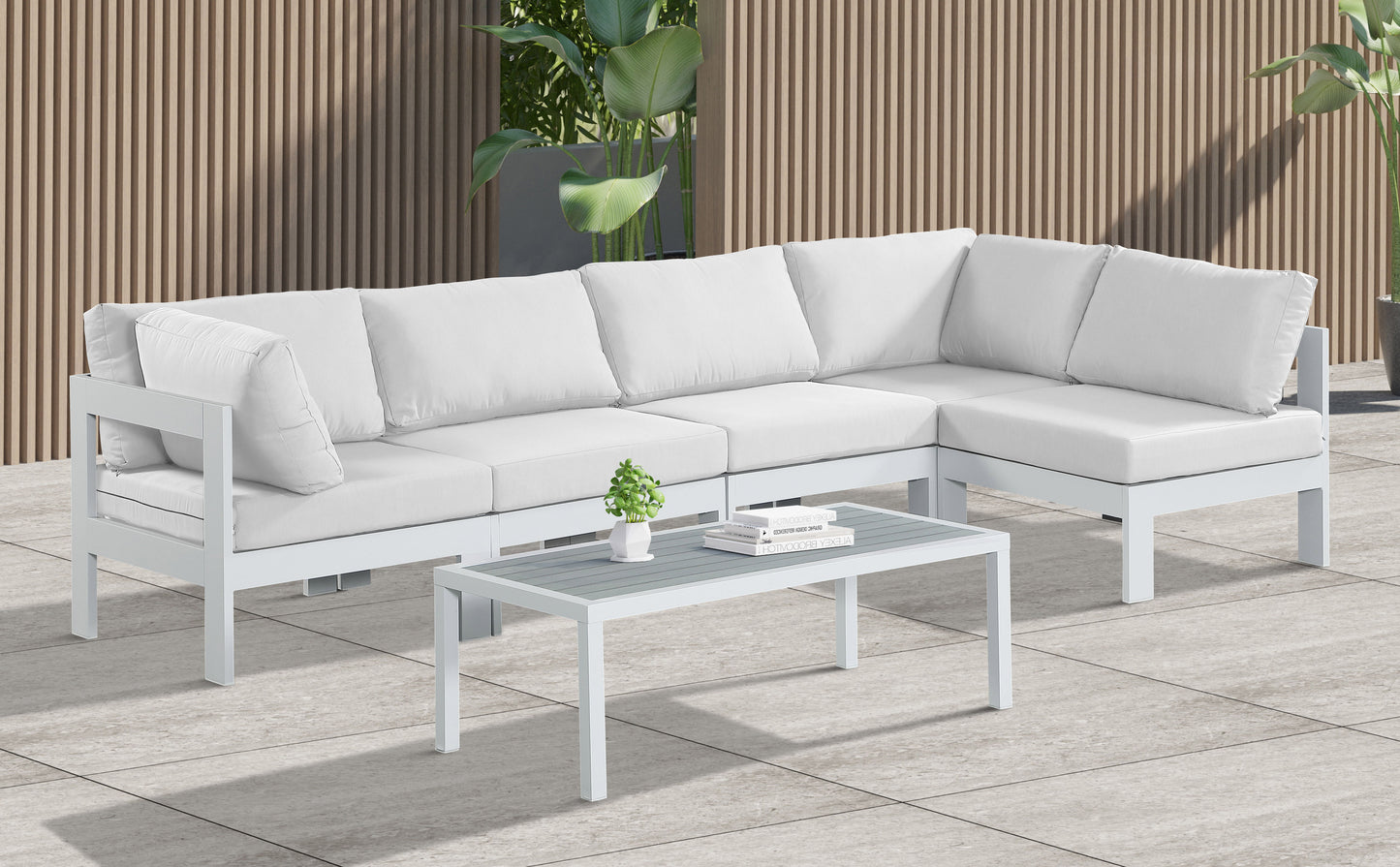 Nizuc - Outdoor Patio 5 Piece Modular Sectional With White Frame