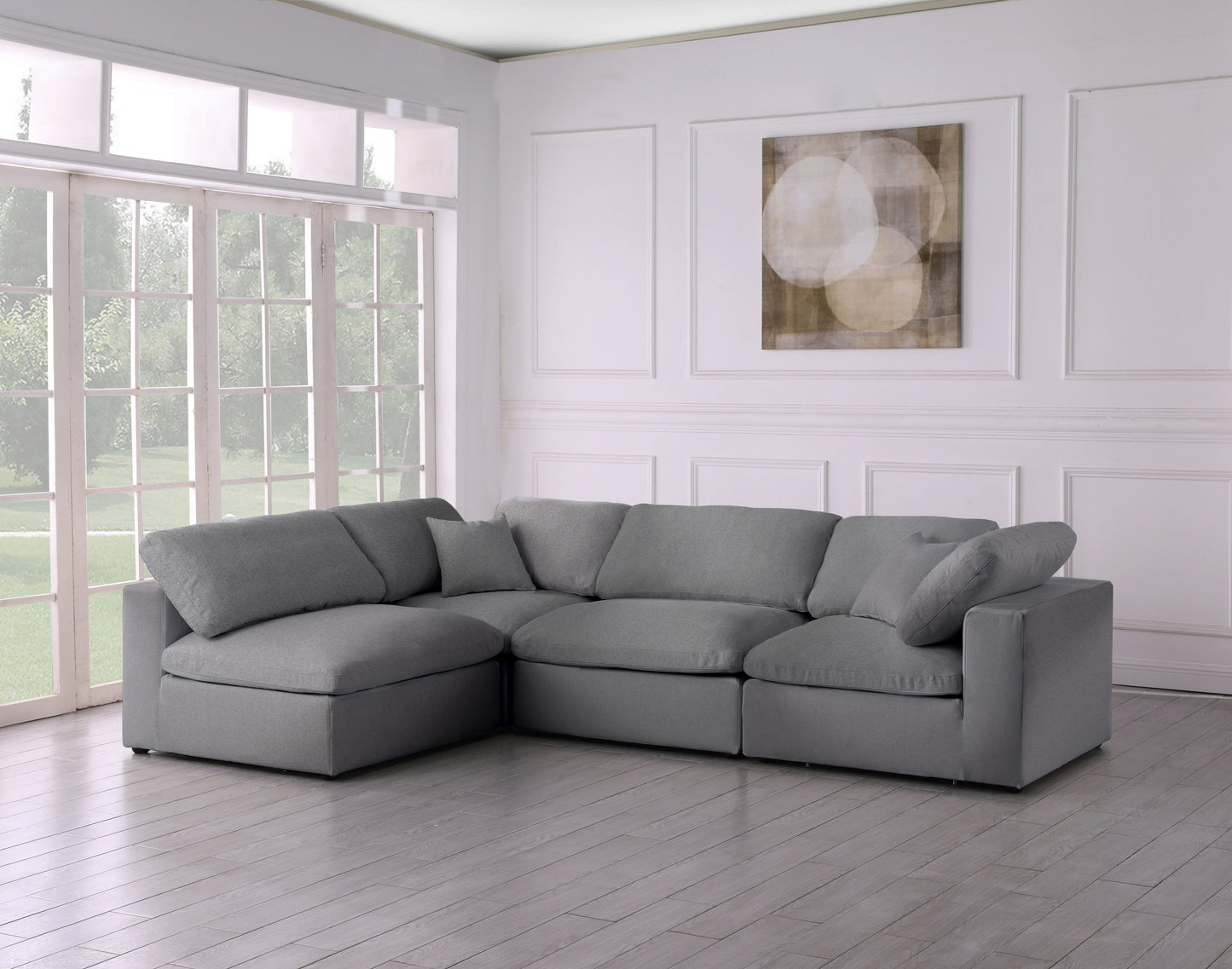 Serene - Linen Textured Fabric Deluxe Comfort Modular Sectional 4 Piece - Grey - Fabric