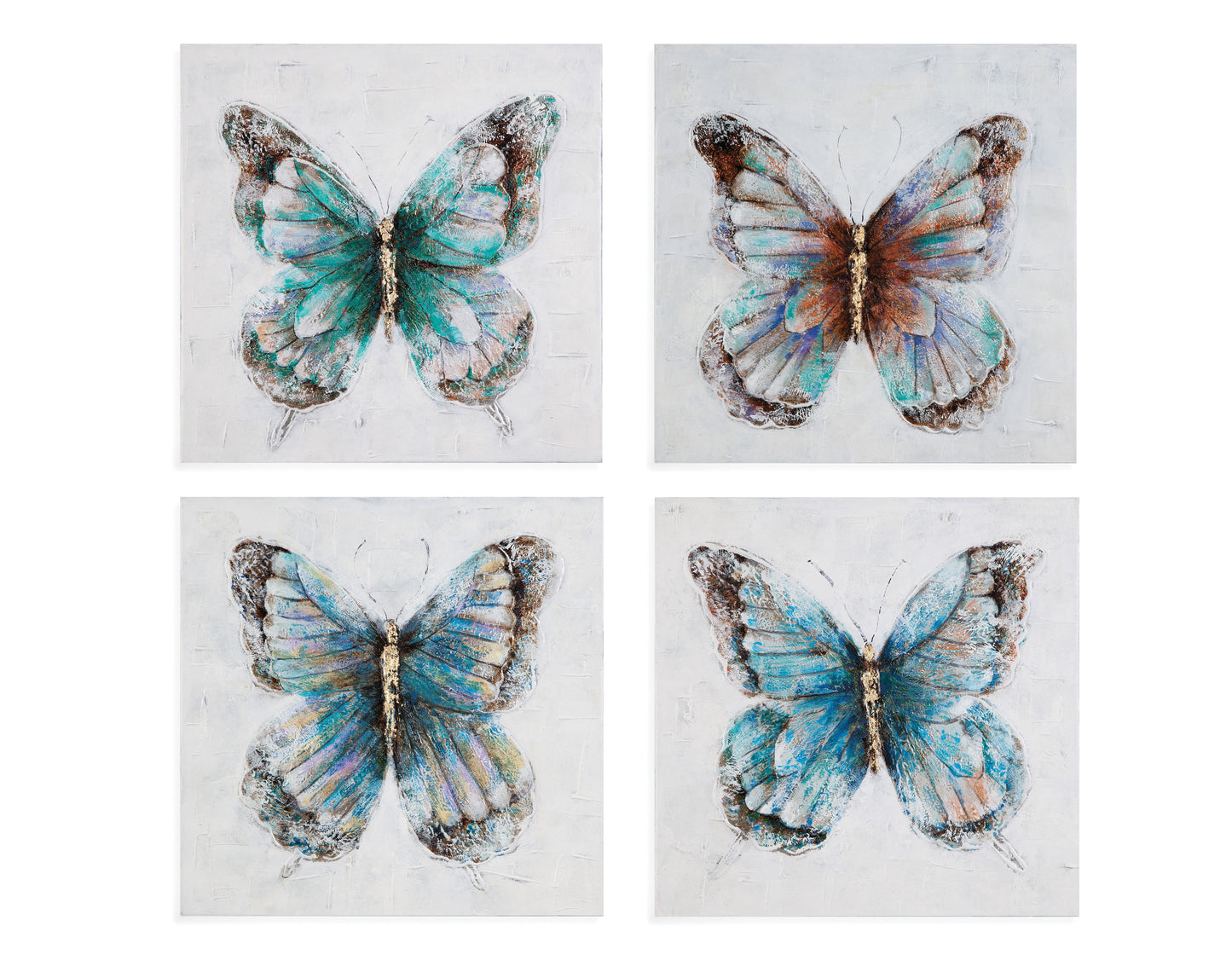 Metallic Butterflies Canvas Art (Set of 4) - Blue