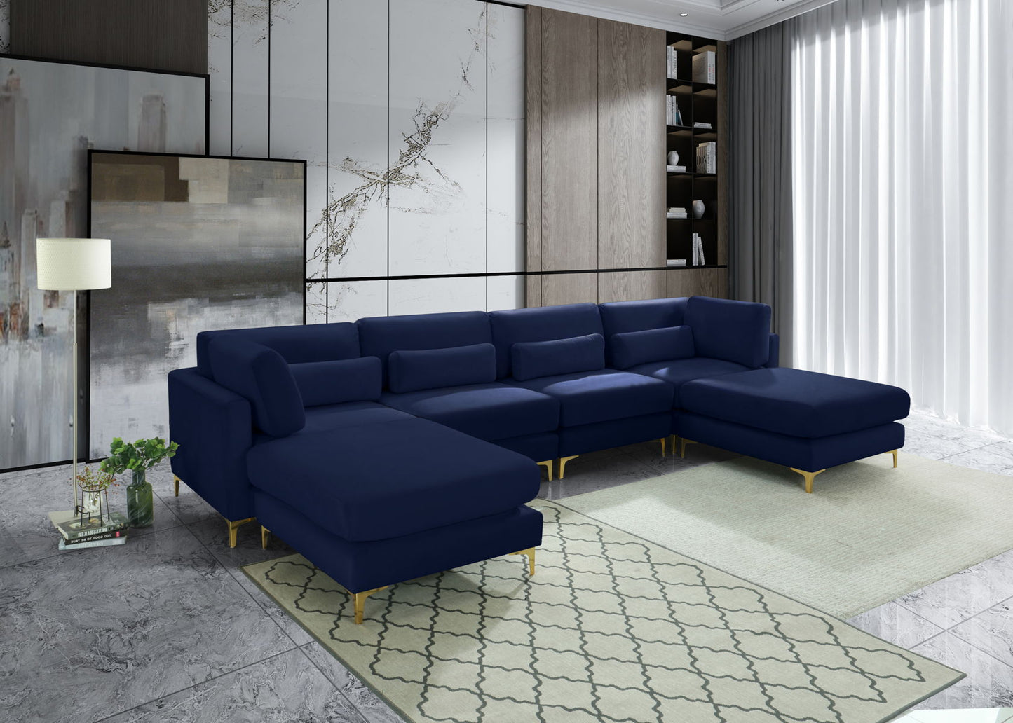 Julia - Modular Sectional 6 Piece - Fabric - Navy