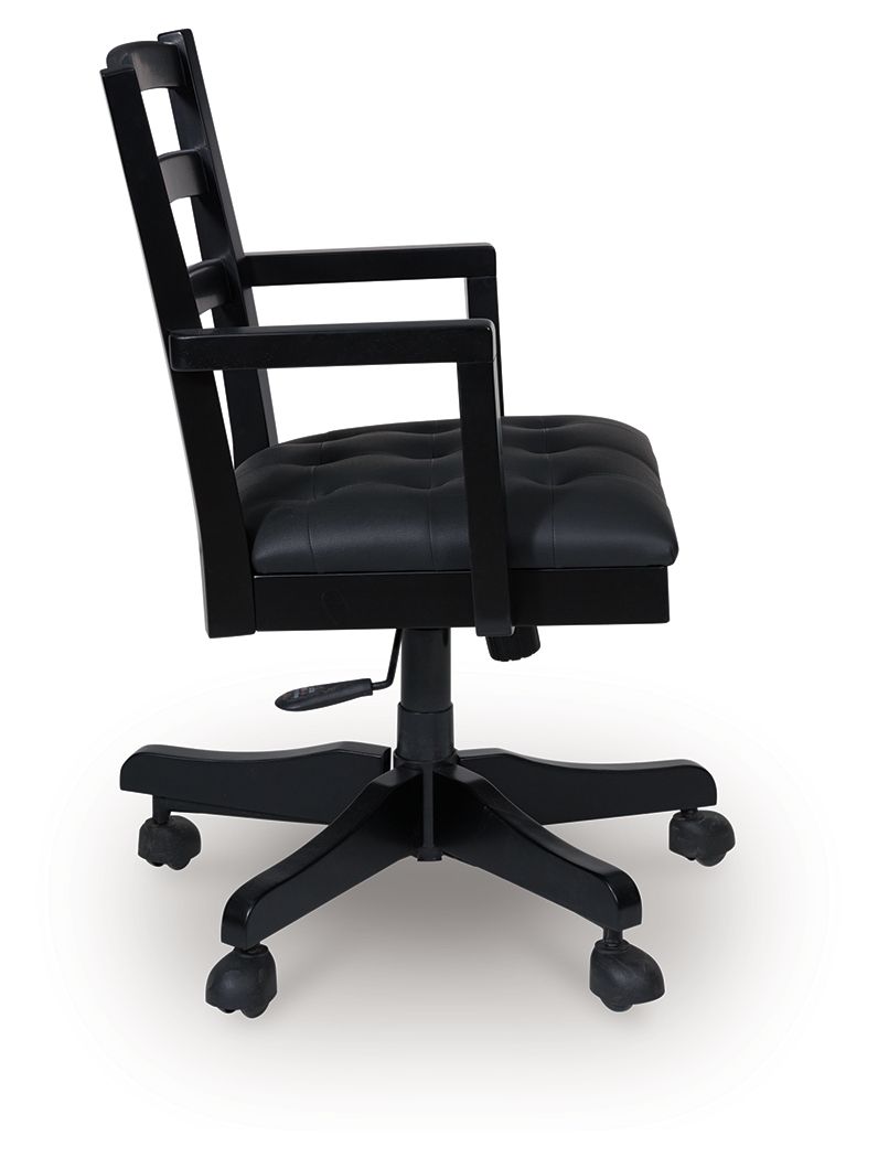 Wildenauer - 4 Pc. - Home Office Desk And Return, Swivel Desk Chair, Bookcase - Brown / Black