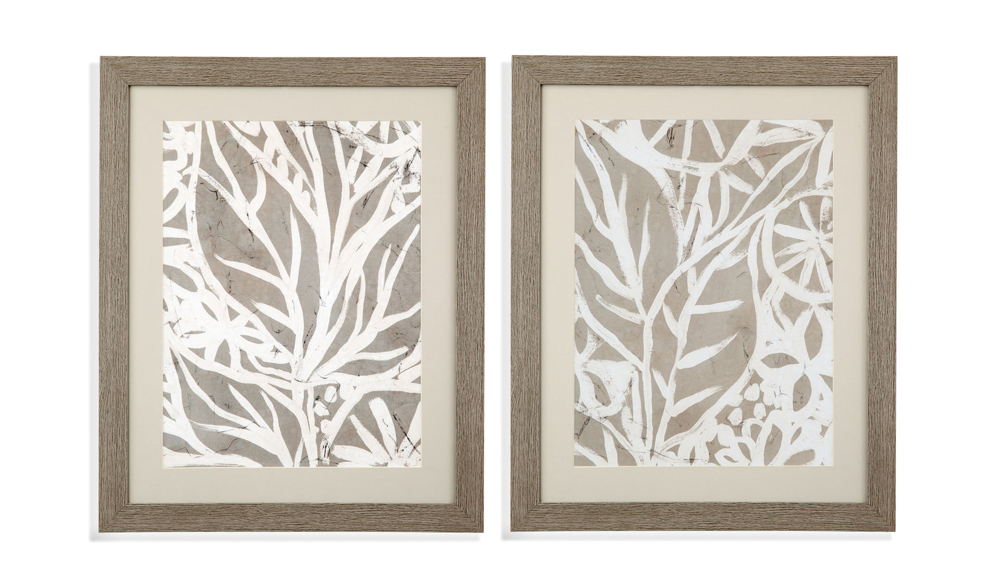 Mudcloth Foliage II Framed Print - Light Brown