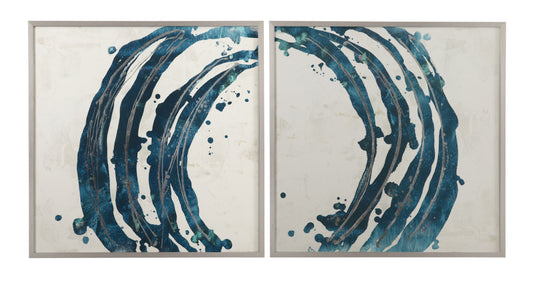 Embellished Blue Circle Framed Print (Set of 2) - Blue