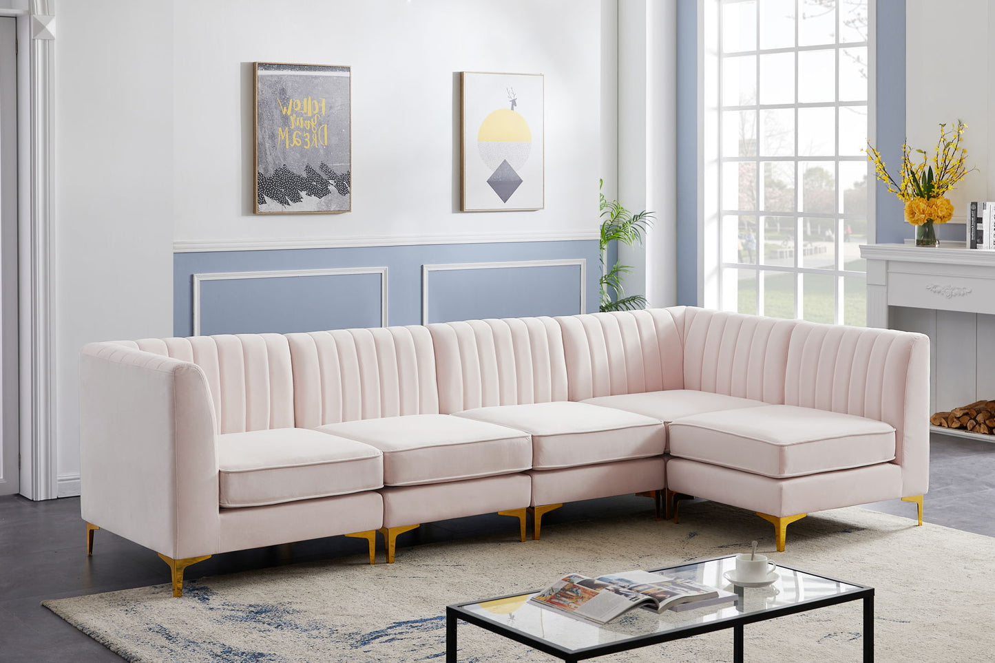 Alina - Modular Sectional 5 Piece - Pink - Fabric