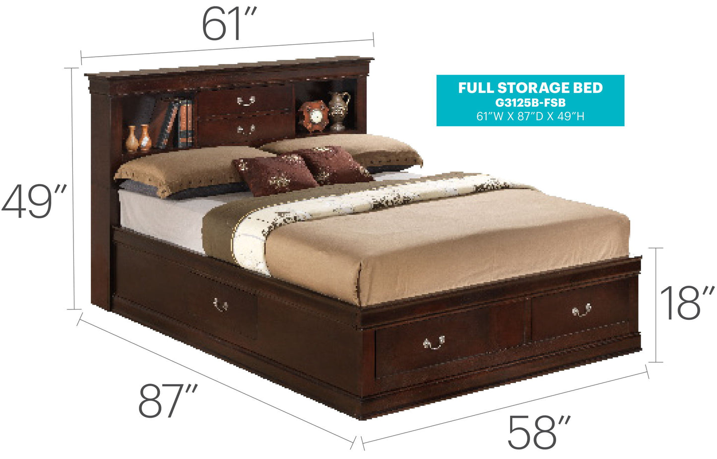 Glory Furniture - Louis Phillipe - Bookcase Storage Bed