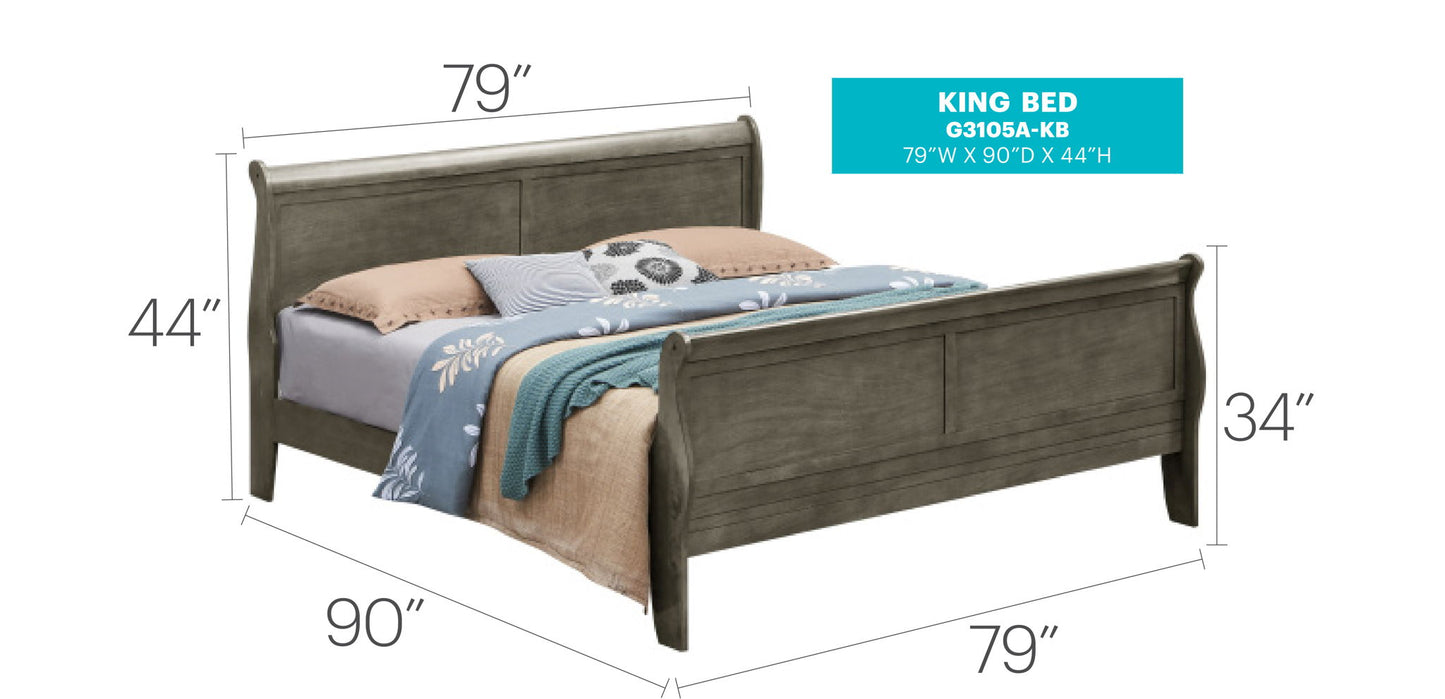 Glory Furniture - Louis Phillipe - Sleigh Bed