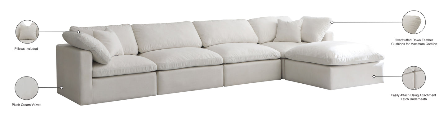 Plush - Velvet Standart Comfort Modular Sectional 5 Piece - Cream - Fabric