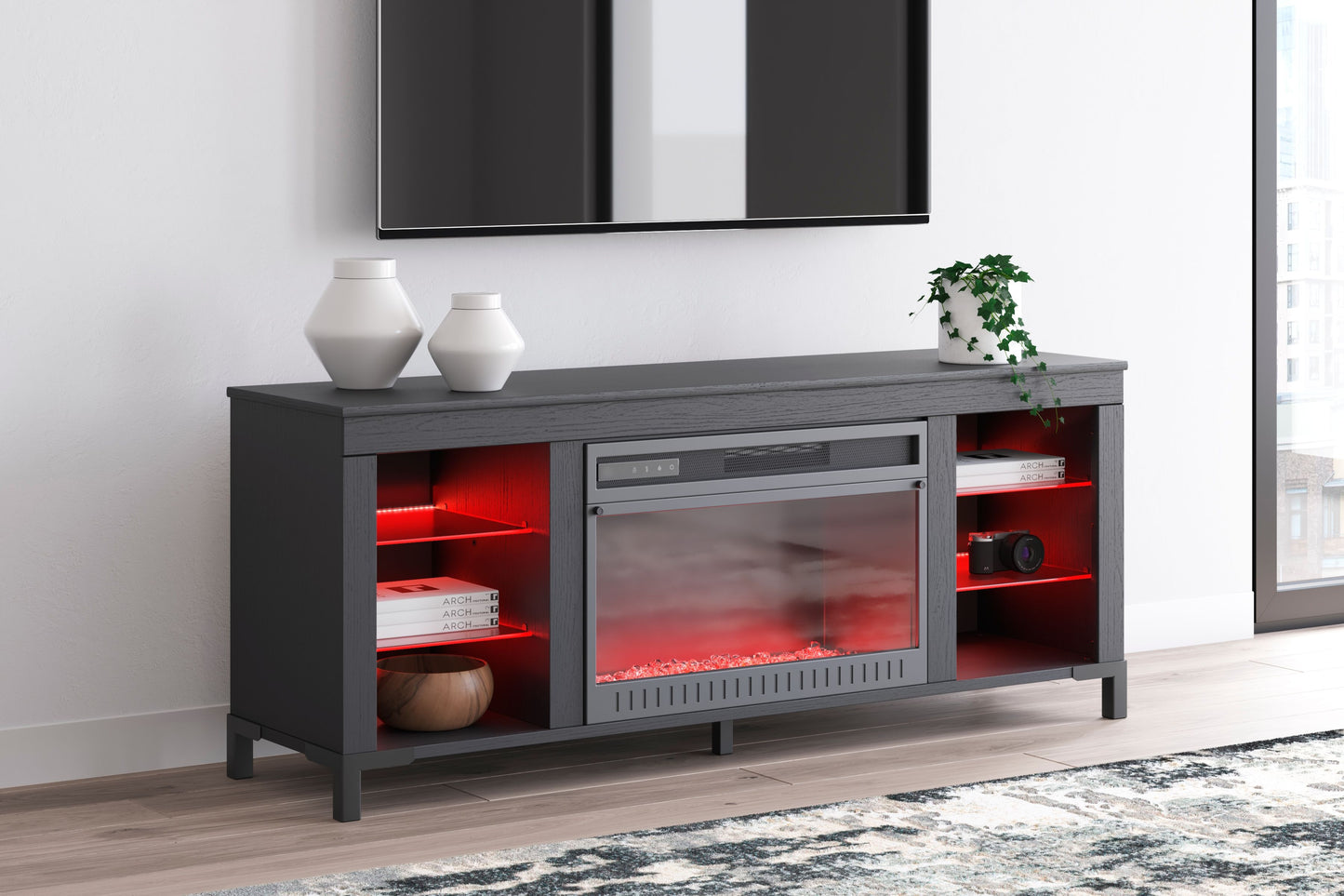 Cayberry - TV Stand With Fireplace - Black