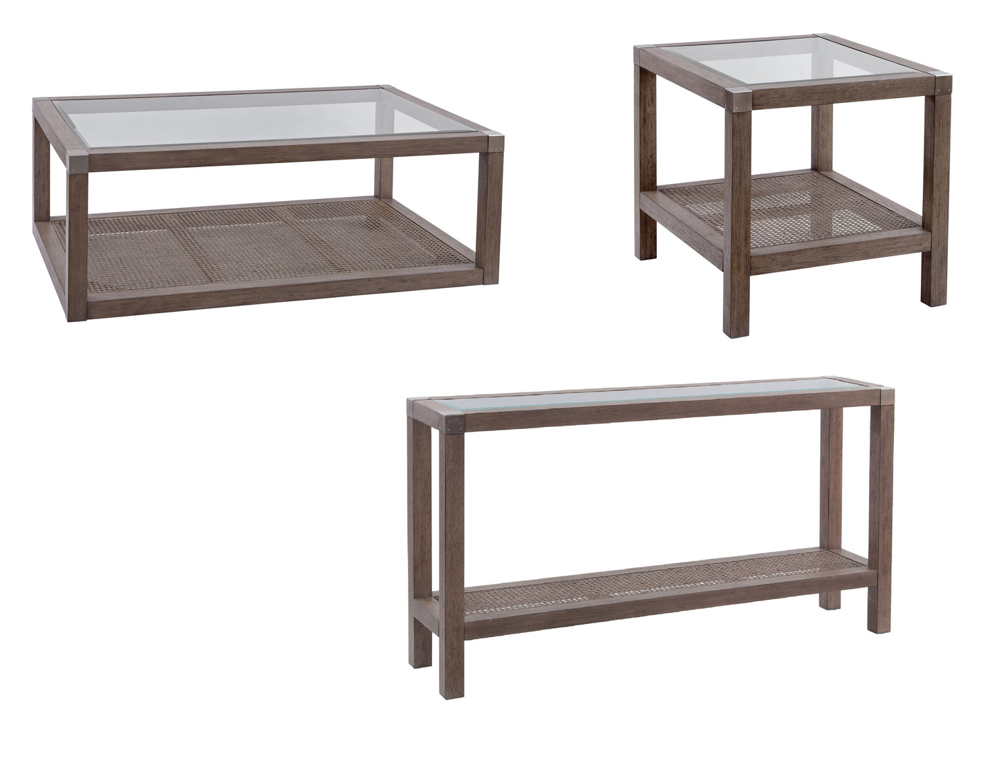 Calum - Console Table - Driftwood Gray/Cane/ Brushed Nickel