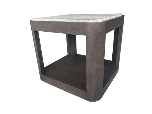 Lancia - Rectangular End Table With Stone Top - Charred Oak