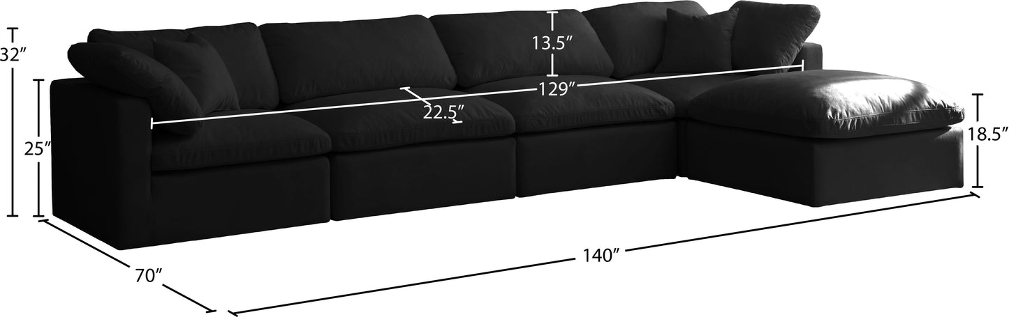 Plush - Velvet Standart Comfort Modular Sectional 5 Piece - Black - Fabric