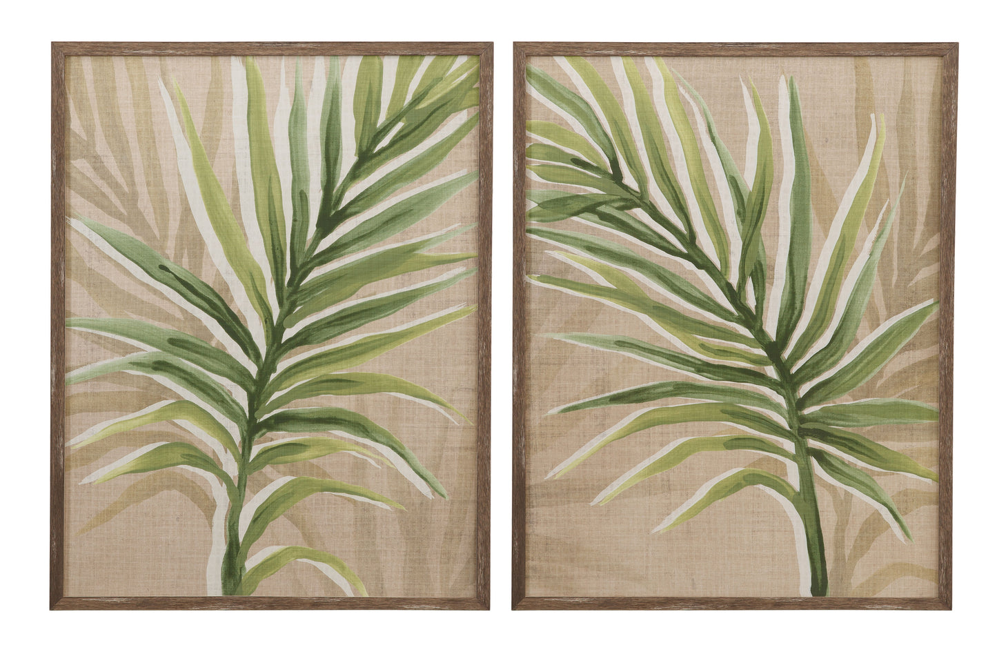 Burlap Palm Frond Framed Print (Set of 2) - Light Brown / Green