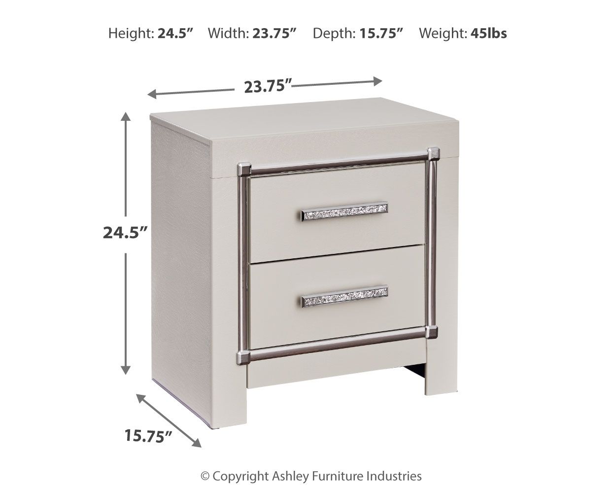 Zyniden - Two Drawer Night Stand - Silver