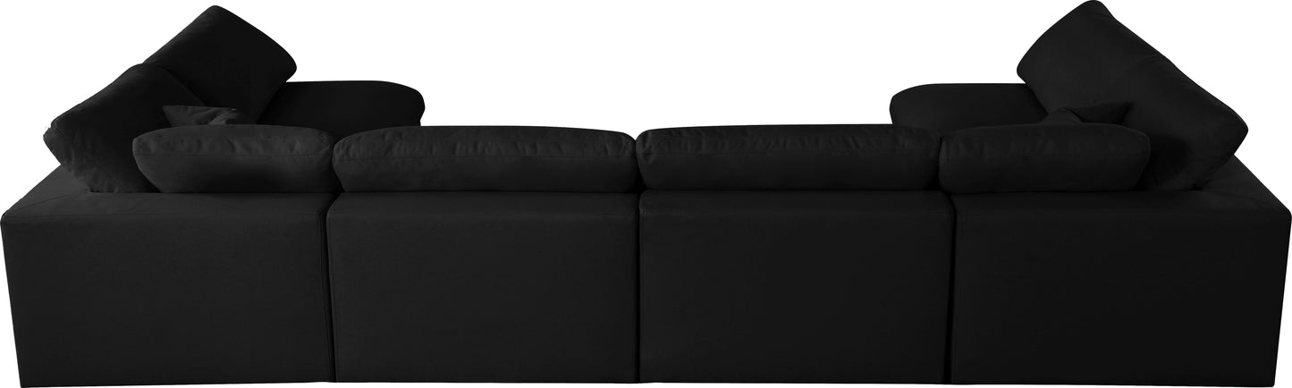 Serene - Linen Textured Fabric Deluxe Comfort Modular Sectional 6 Piece - Black - Fabric