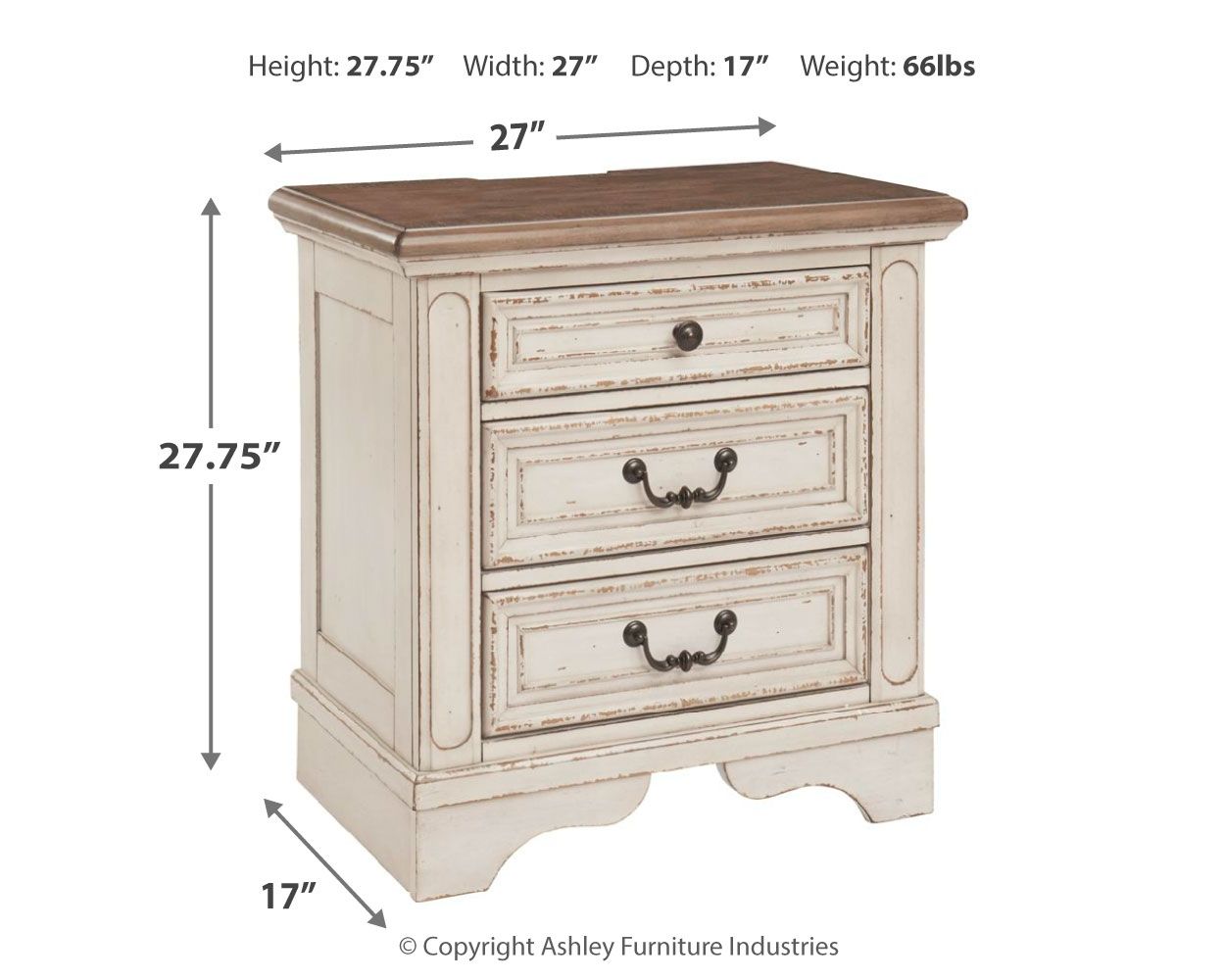 Realyn - White / Brown / Beige - Three Drawer Night Stand