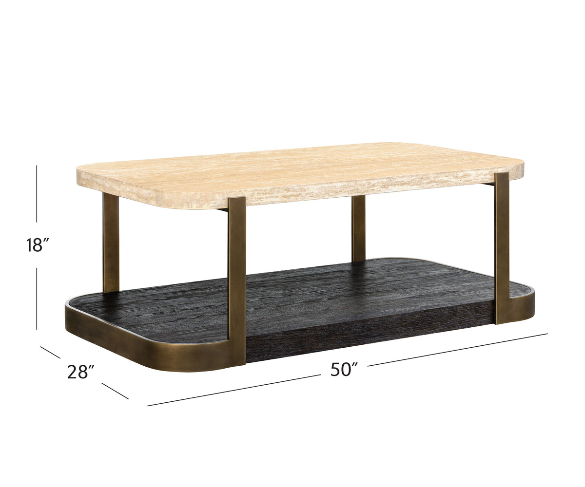 Avalon - Cocktail Table - Bronze Metal Frame With Travertine & Espresso