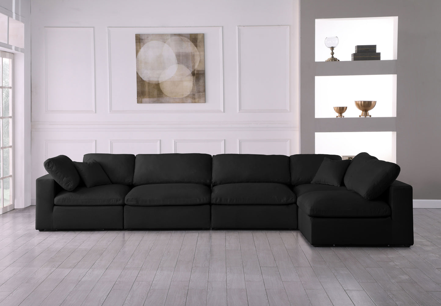 Plush - Velvet Standart Comfort Modular Sectional 5 Piece - Black