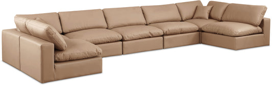 Comfy - 7 Piece Faux Leather Modular Armless Sectional - Tan