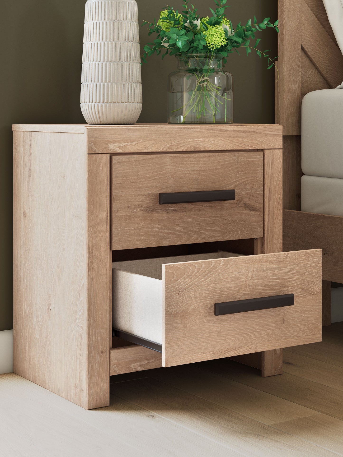 Sanginlane - Two Drawer Night Stand - Tan