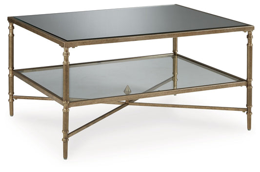 Cloverty - Rectangular Cocktail Table - Aged Gold Finish