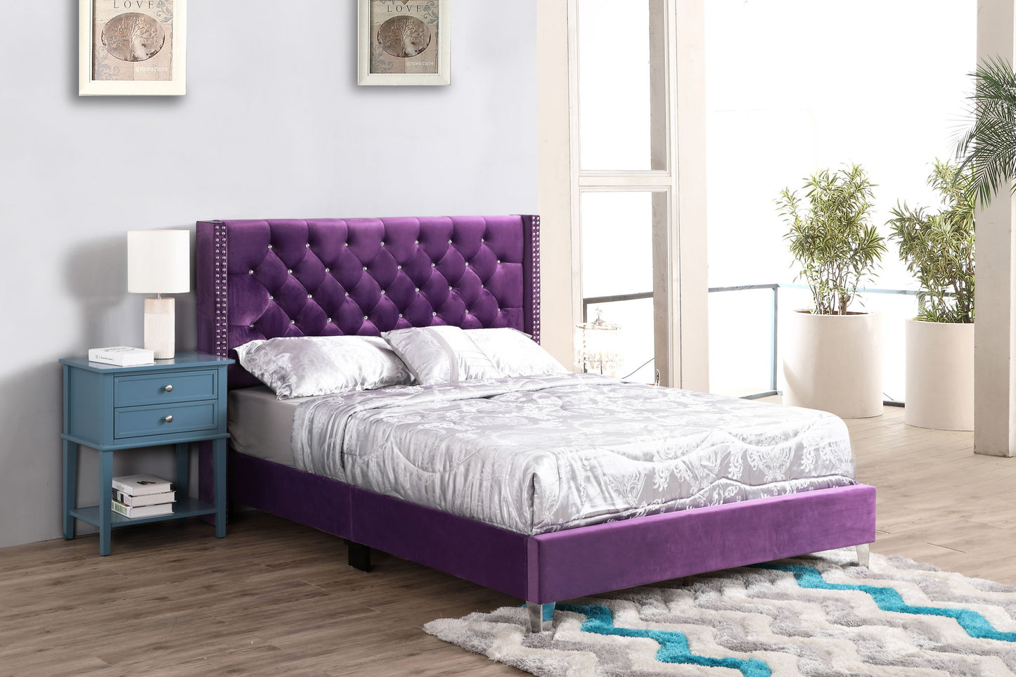 Glory Furniture - Julie - Faux Crystals Tufted Upholstered Bed