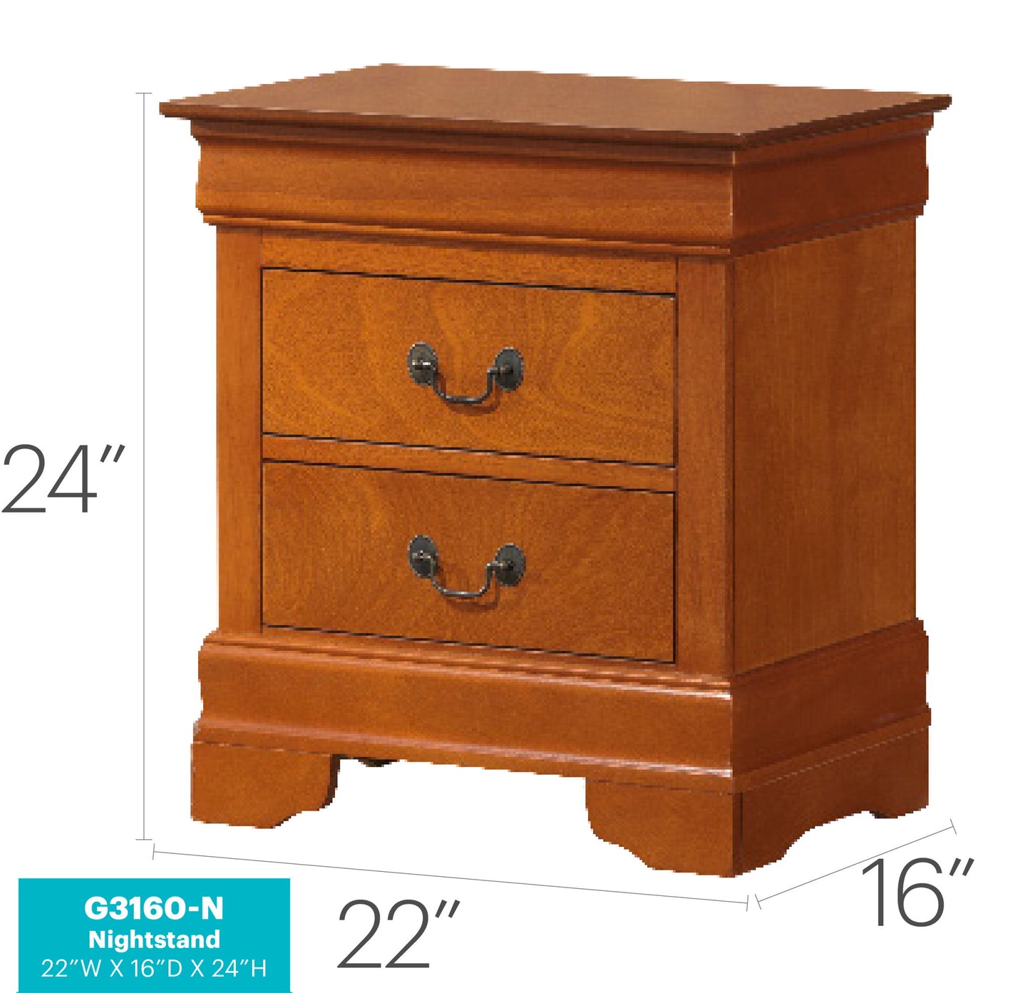 Glory Furniture - Louis Phillipe - 2 Drawer Nightstand