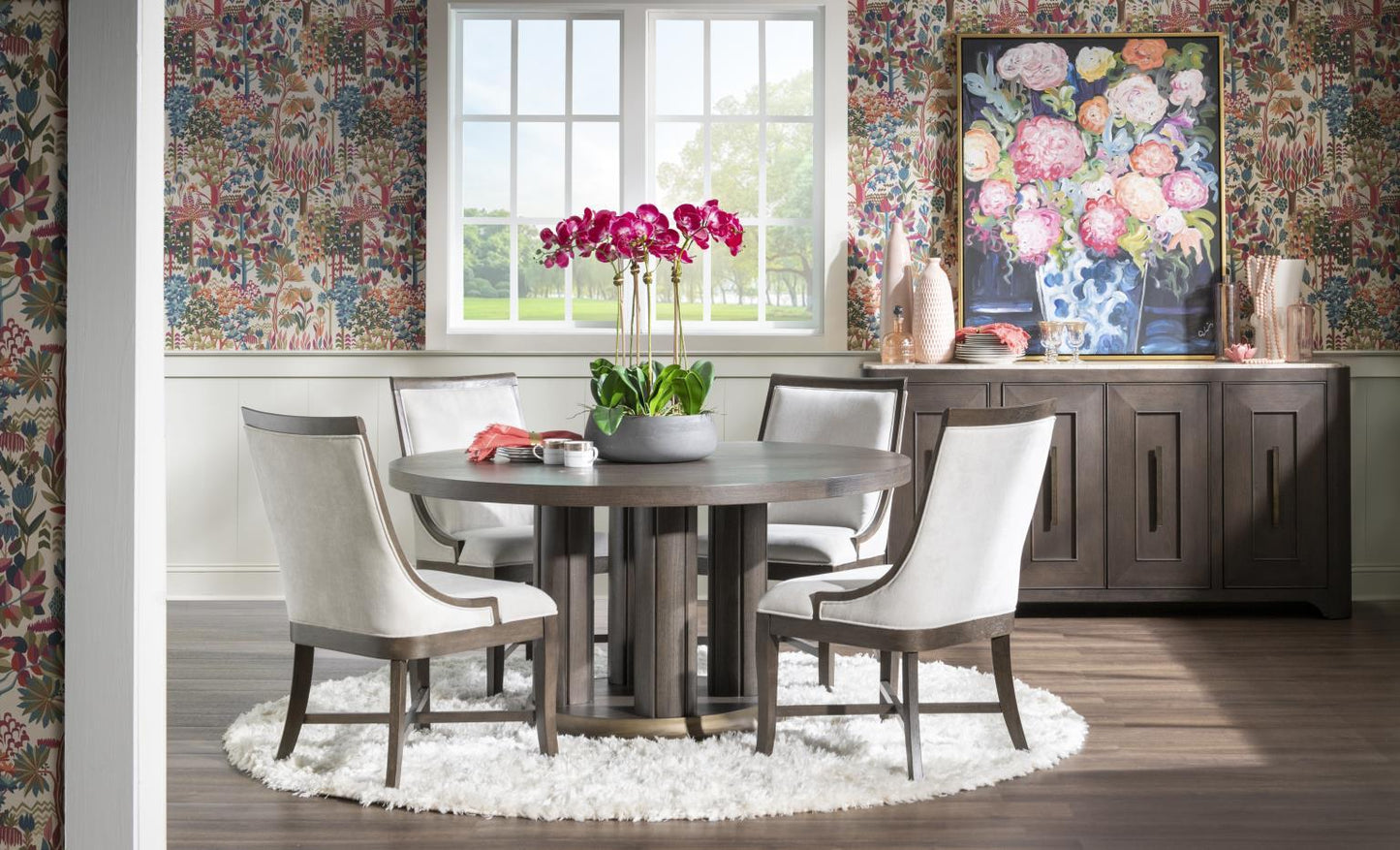 Lancia - Complete Round Dining Table - Charred Oak