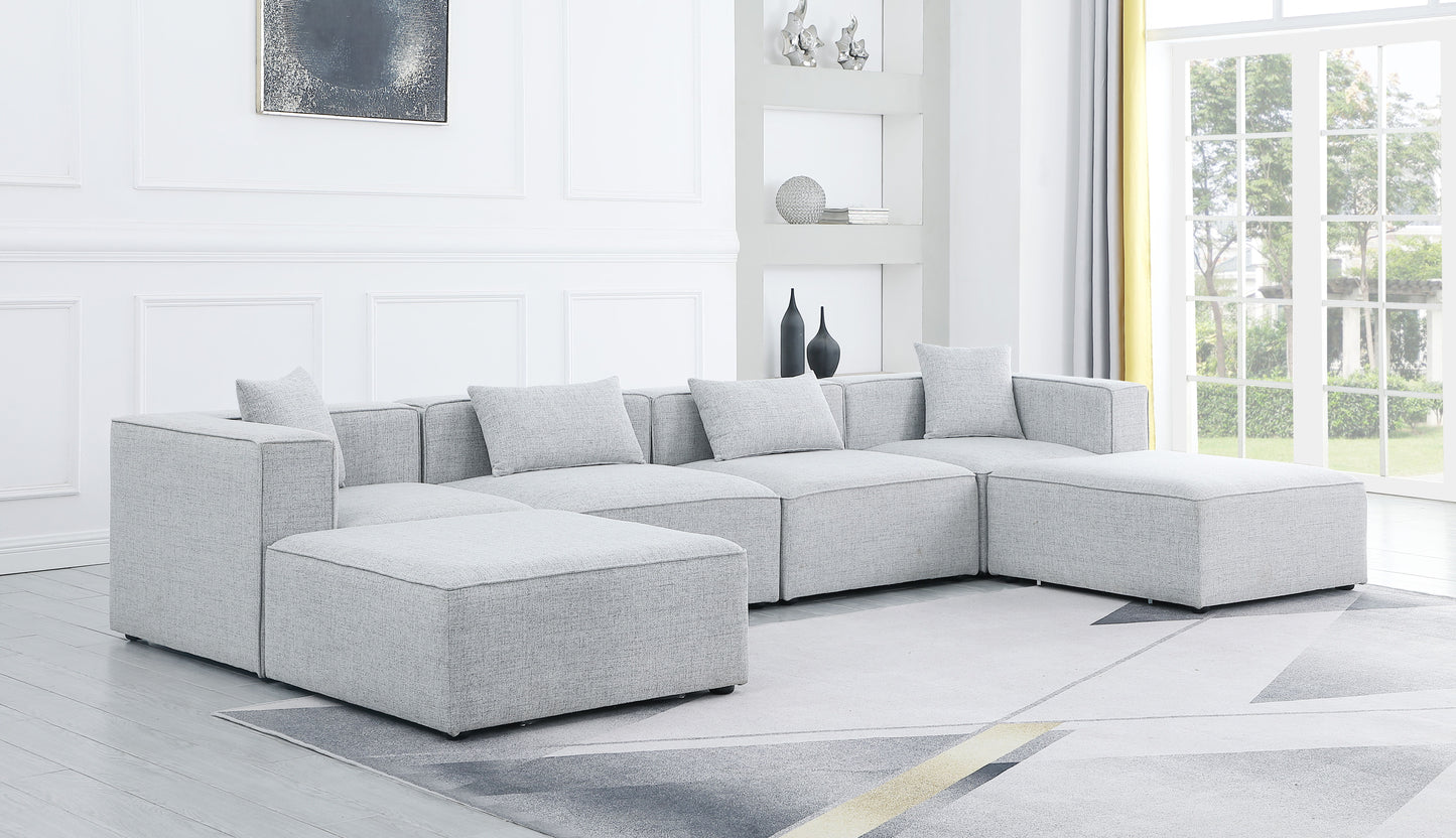 Cube - Modular Sectional 6 Piece - Gray - Fabric - Modern & Contemporary