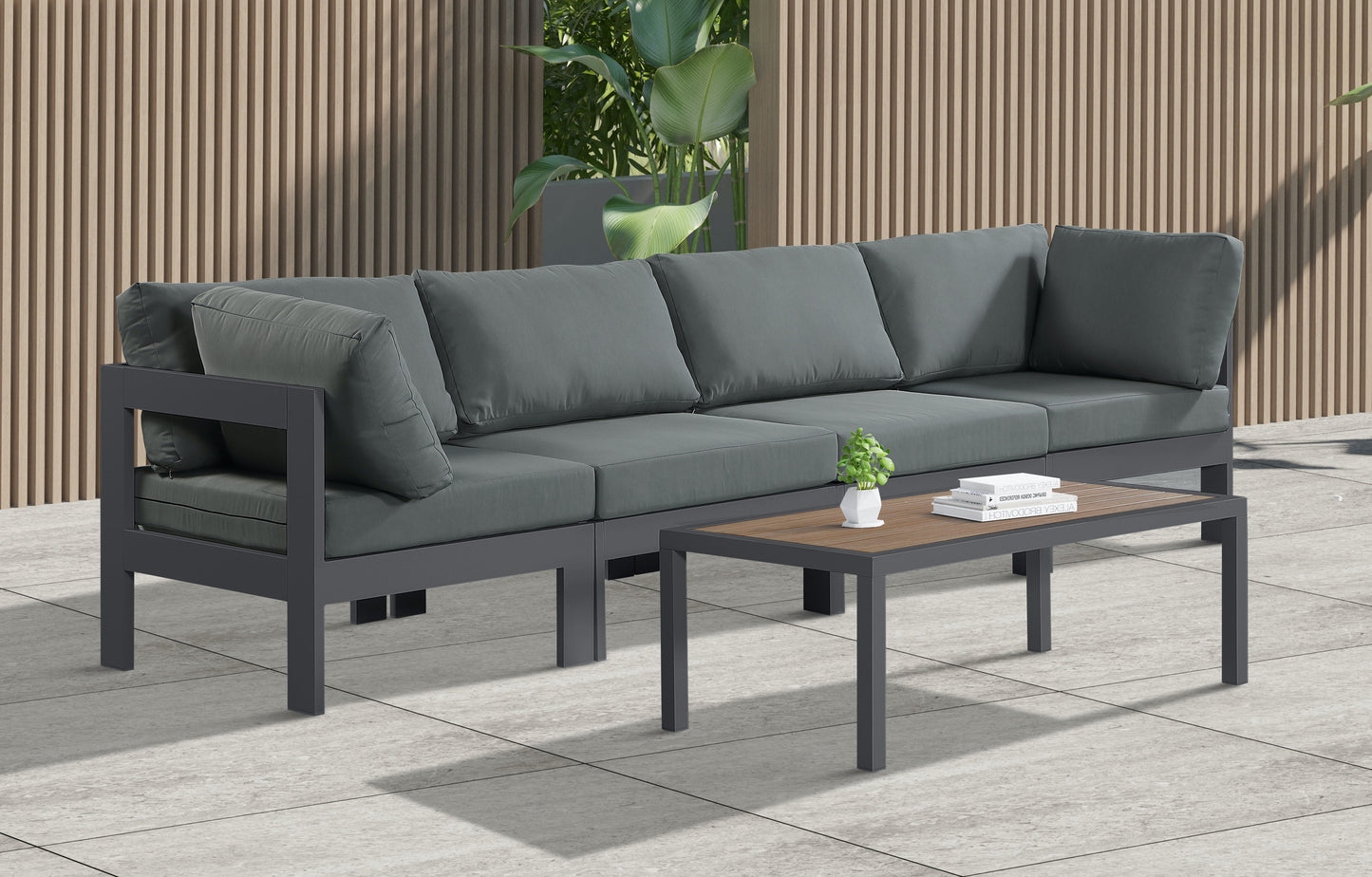 Nizuc - Outdoor Patio 4 Seat Modular Sofa With Gray Frame