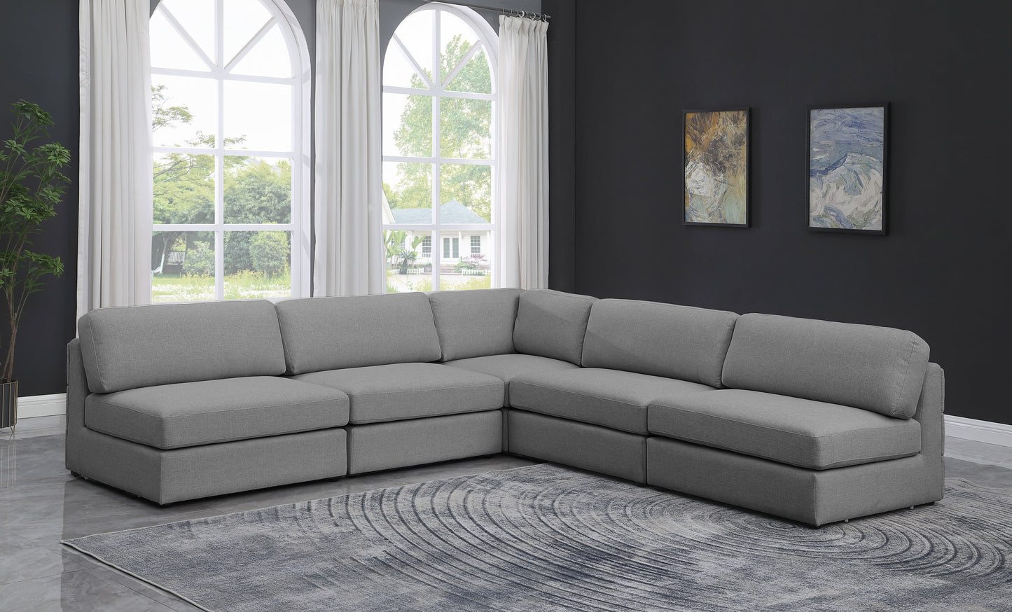 Beckham - Modular Sectional 5 Piece - Gray - Fabric - Modern & Contemporary